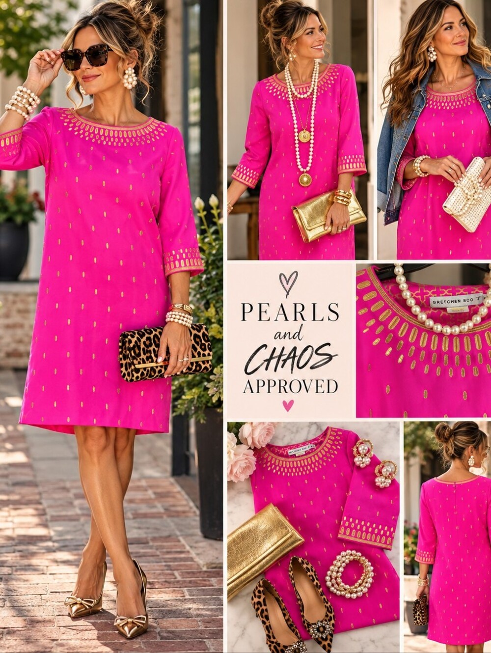 Gretchen Scott Rocket Girl Pink Gold Shift Dress Medium $169 Retail NWT
